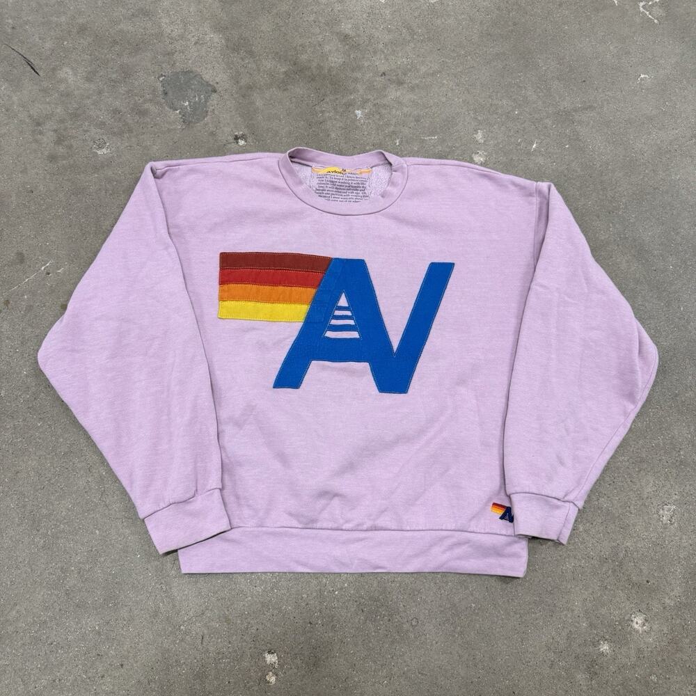 Aviator Nation AV Logo Sweatshirt Womens Medium Pink Pullover Fleece USA Made